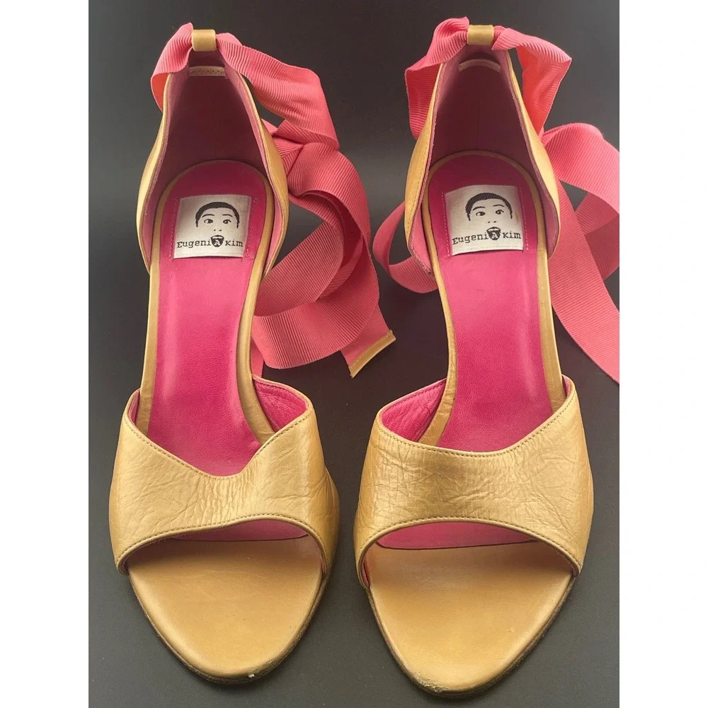 Eugenia Kim Nude Leather Ribbon Lace Up Heels Pink Grosgrain Sandals balletcore